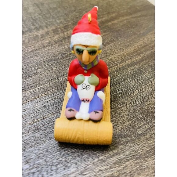 Hallmark Keepsake Christmas Ornament "Maxine" Toboggan Sledding w/Dog Floyd 1998 - Picture 4 of 7